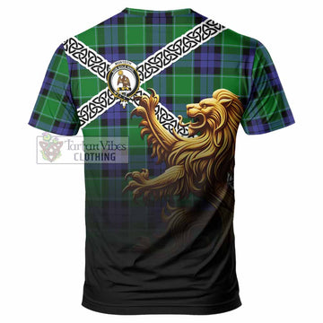 Monteith Crest Tartan T-Shirt with Golden Lion Emblem Celtic Style - Tartan Vibes Clothing