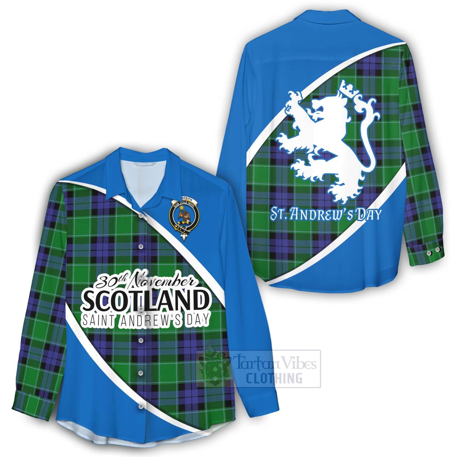 Tartan Vibes Clothing Monteith Family Crest Tartan Women's Casual Shirt Celebrate Saint Andrew's Day in Style