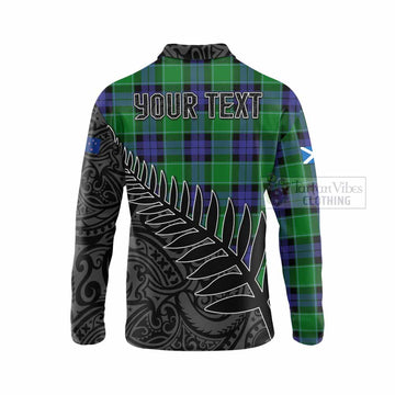 Monteith Crest Tartan Long Sleeve Polo Shirt with New Zealand Silver Fern Half Style - Tartan Vibes Clothing