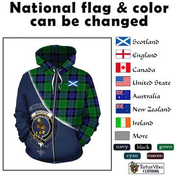 Monteith Tartan Hoodie with Personalised National Flag and Family Crest Half Style - Tartan Vibes Clothing