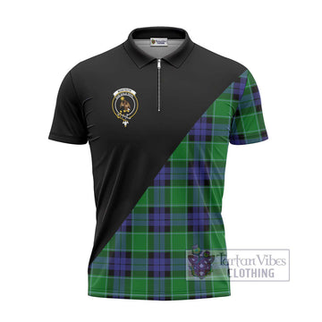 Monteith Tartan Zipper Polo Shirt with Family Crest and Military Logo Style - Tartan Vibes Clothing