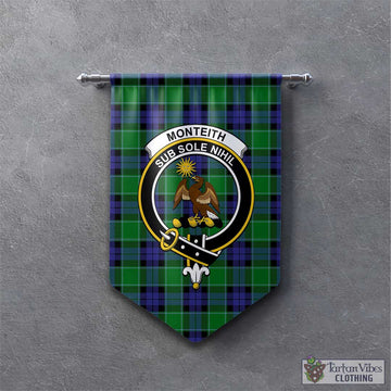 Monteith Tartan Gonfalon, Tartan Banner with Family Crest