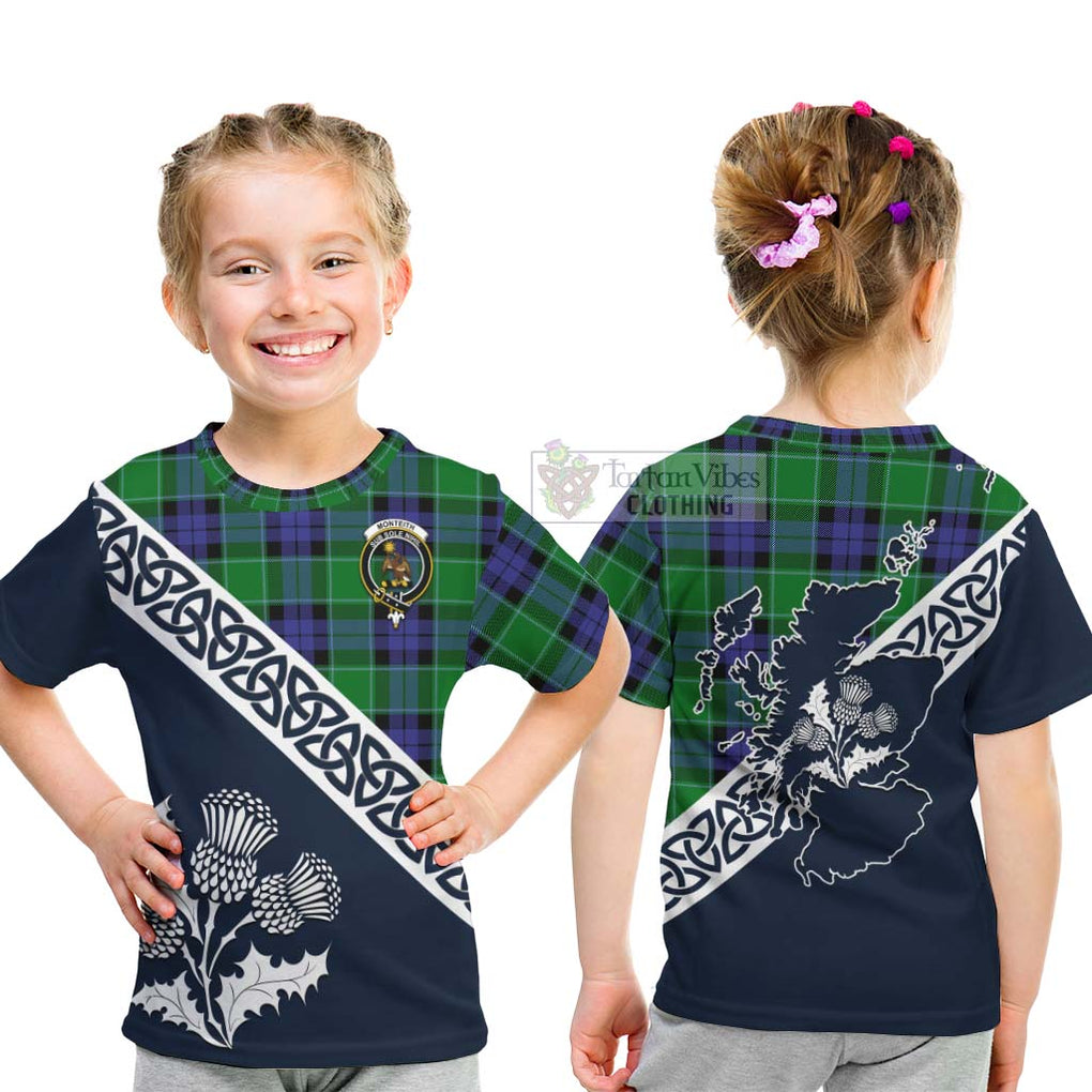 Monteith Tartan Kid T-Shirt Featuring Thistle and Scotland Map - Tartan Vibes Clothing