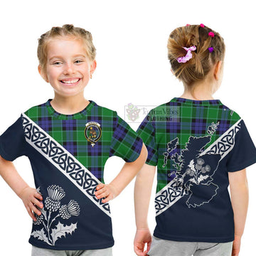 Monteith Tartan Kid T-Shirt Featuring Thistle and Scotland Map - Tartan Vibes Clothing