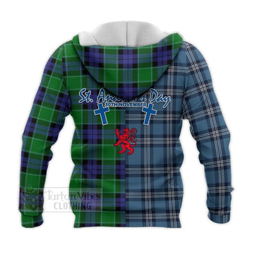 Monteith Tartan Knitted Hoodie Happy St. Andrew's Day Half Tartan Style