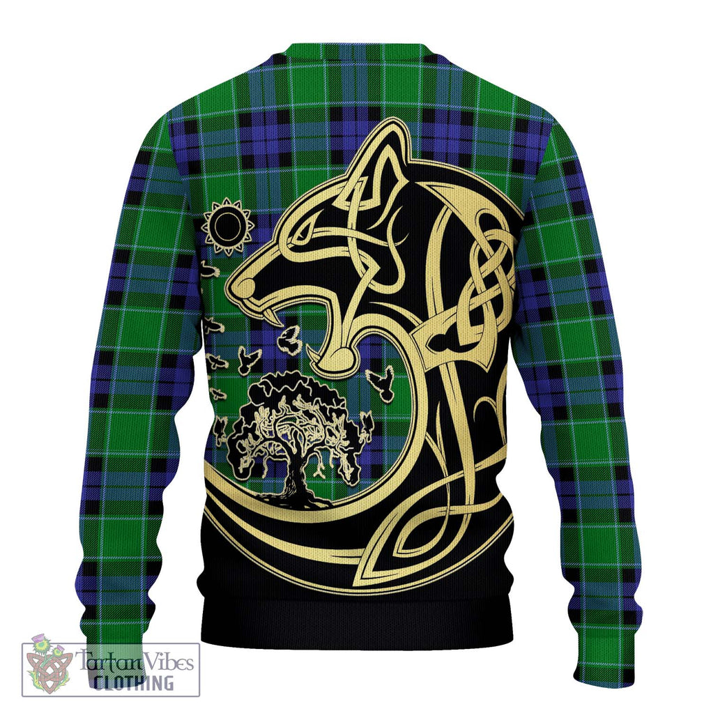 Monteith Tartan Knitted Sweater with Family Crest Celtic Wolf Style - Tartan Vibes Clothing