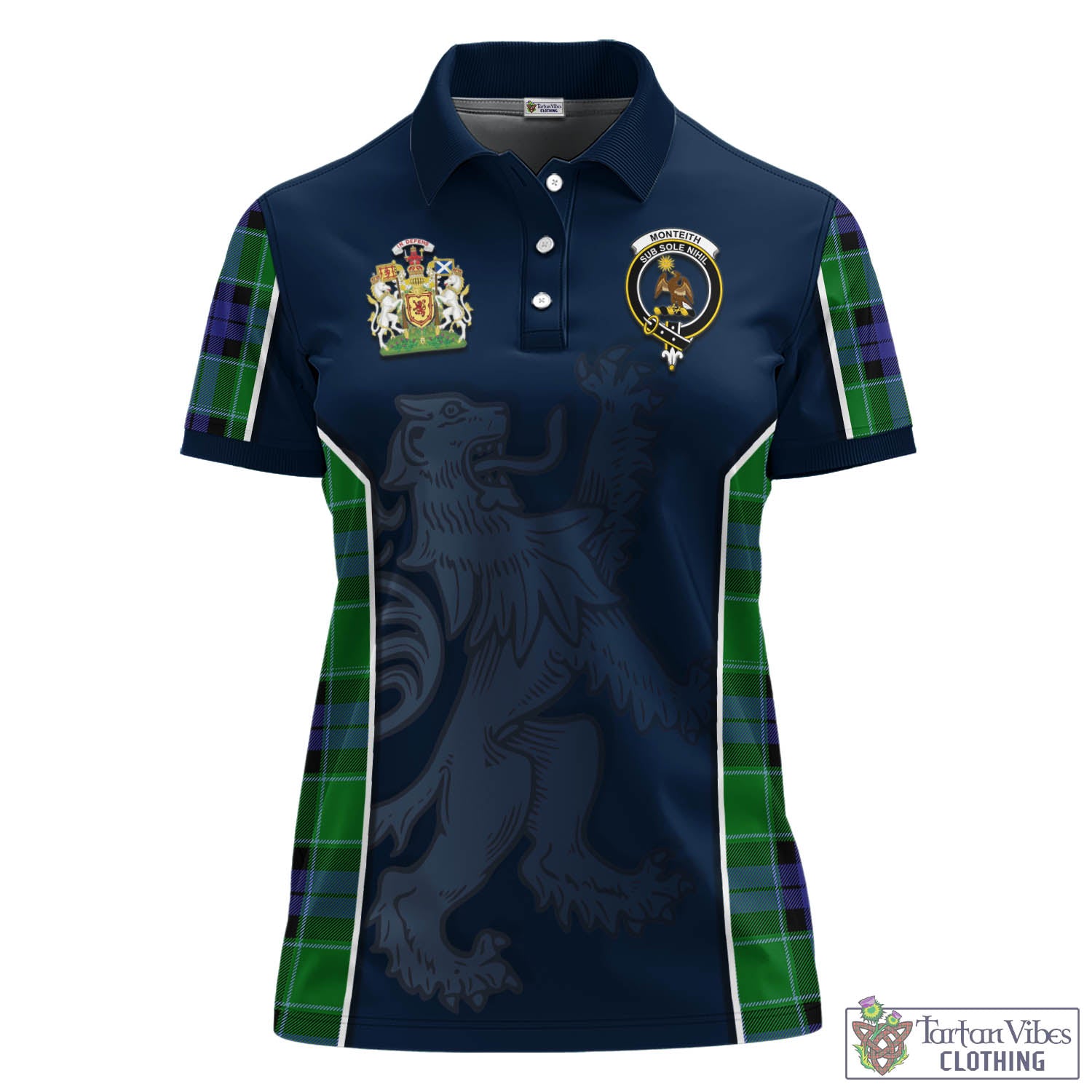 Monteith Tartan Women's Polo Shirt with Family Crest and Lion Rampant Vibes Sport Style - Tartan Vibes Clothing