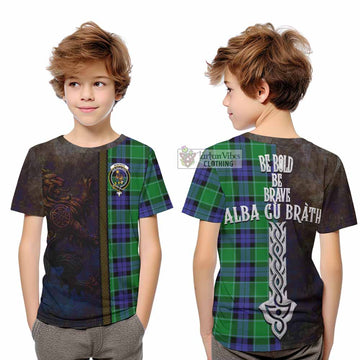 Monteith Tartan Family Crest Kid T-Shirt Alba Gu Brath Be Brave Lion Ancient Style - Tartan Vibes Clothing