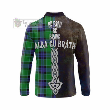Monteith Tartan Family Crest Long Sleeve Polo Shirt Alba Gu Brath Be Brave Lion Ancient Style - Tartan Vibes Clothing
