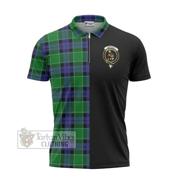 Monteith Tartan Zipper Polo Shirt with Family Crest and Half Of Me Style - Tartan Vibes Clothing