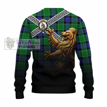 Monteith Crest Tartan Knitted Sweater with Golden Lion Emblem Celtic Style - Tartan Vibes Clothing