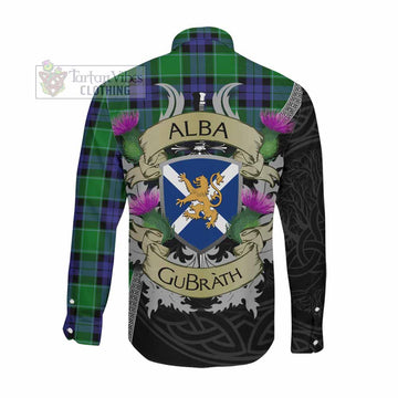 Monteith Tartan Family Crest Long Sleeve Button Shirt Lion Rampant Royal Thistle Shield Celtic Inspired Men's Shirt - Tartan Vibes Clothing