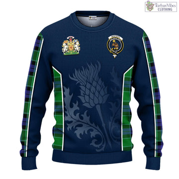 Monteith Tartan Knitted Sweatshirt with Family Crest and Scottish Thistle Vibes Sport Style