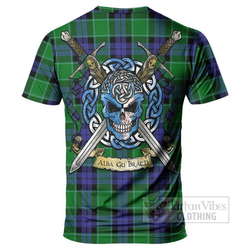 Monteith Tartan T-Shirt with Family Crest Celtic Skull Style - Tartan Vibes Clothing