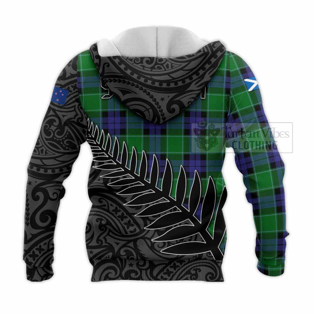 Tartan Vibes Clothing Monteith Crest Tartan Knitted Hoodie with New Zealand Silver Fern Half Style