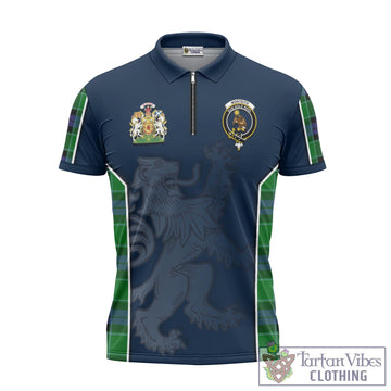 Monteith Tartan Zipper Polo Shirt with Family Crest and Lion Rampant Vibes Sport Style