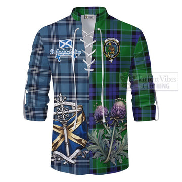 Monteith Tartan Ghillie Kilt Shirt Happy St. Andrew's Day Half Tartan Style - Tartan Vibes Clothing