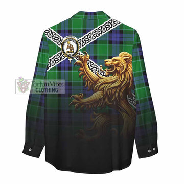 Monteith Crest Tartan Women's Casual Shirt with Golden Lion Emblem Celtic Style - Tartan Vibes Clothing