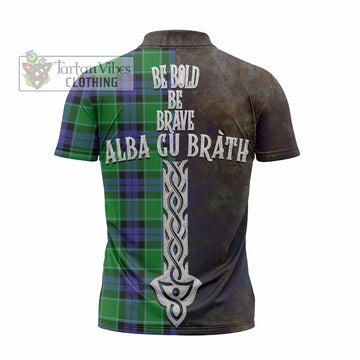 Monteith Tartan Family Crest Zipper Polo Shirt Alba Gu Brath Be Brave Lion Ancient Style - Tartan Vibes Clothing