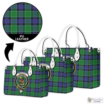 Monteith Tartan Luxury Leather Handbags with Family Crest