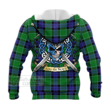 Monteith Tartan Knitted Hoodie with Family Crest Celtic Skull Style