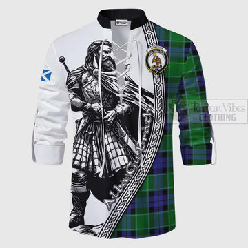 Monteith Tartan Clan Crest Ghillie Kilt Shirt with Highlander Warrior Celtic Style - Tartan Vibes Clothing