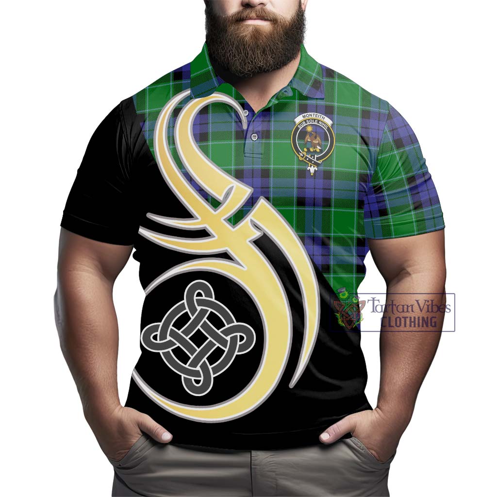 Monteith Tartan Polo Shirt with Family Crest and Celtic Symbol Style - Tartan Vibes Clothing