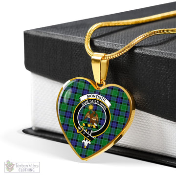 Monteith Tartan Heart Necklace with Family Crest