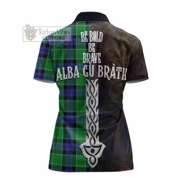Monteith Tartan Family Crest Women's Polo Shirt Alba Gu Brath Be Brave Lion Ancient Style - Tartan Vibes Clothing