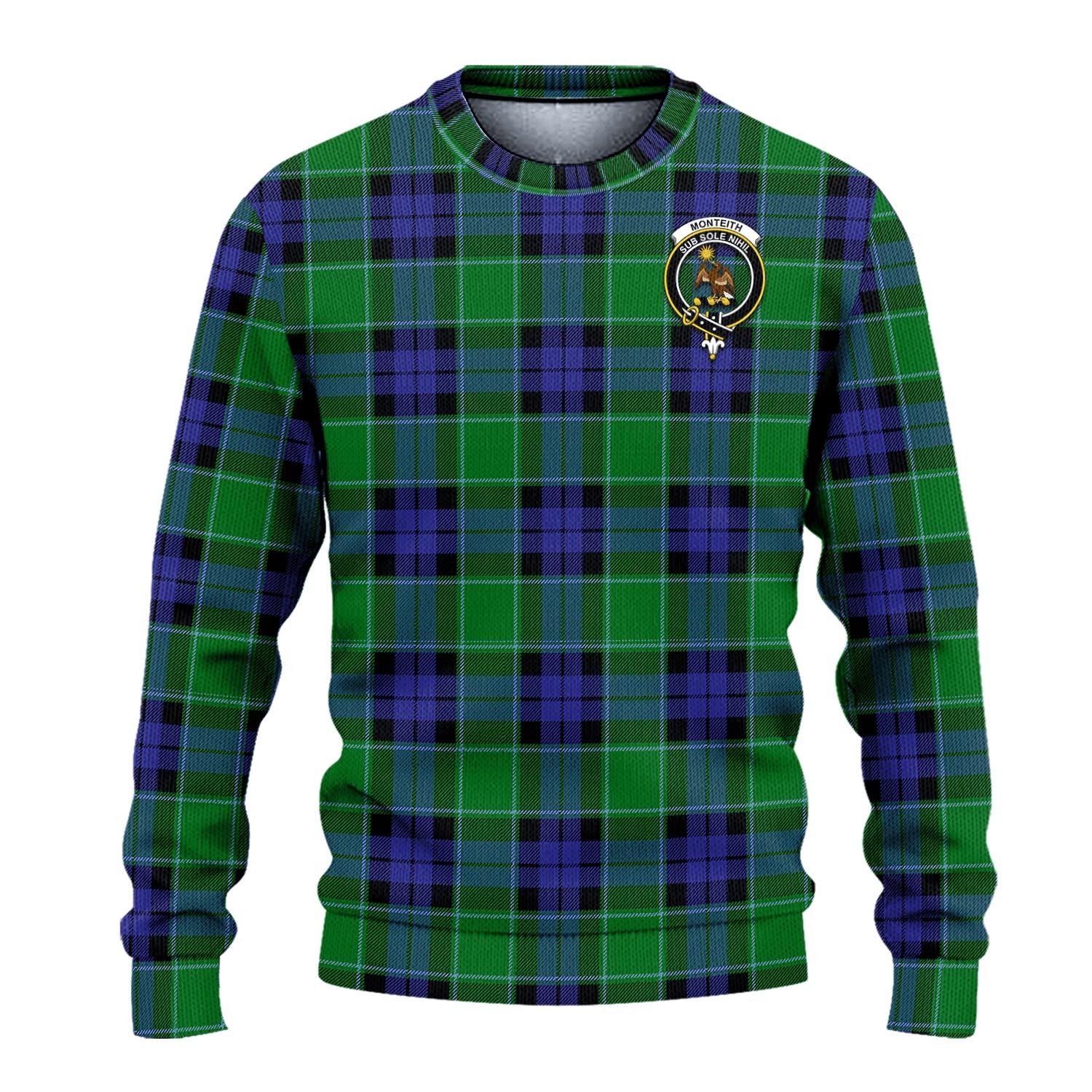 Monteith Tartan Knitted Sweater with Family Crest - Tartanvibesclothing