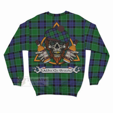 Monteith Tartan Sweatshirt with Family Crest and Bearded Skull Holding Bottles of Whiskey - Tartan Vibes Clothing