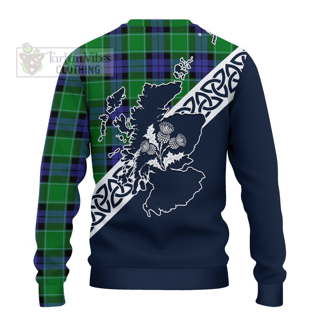 Tartan Vibes Clothing Monteith Tartan Knitted Sweater Featuring Thistle and Scotland Map