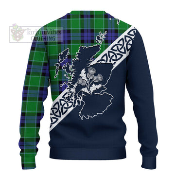 Monteith Tartan Ugly Sweater Featuring Thistle and Scotland Map