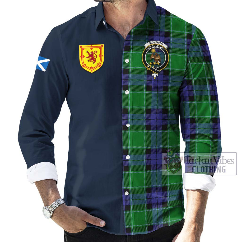 Tartan Vibes Clothing Monteith Tartan Long Sleeve Button Shirt with Scottish Lion Royal Arm Half Style