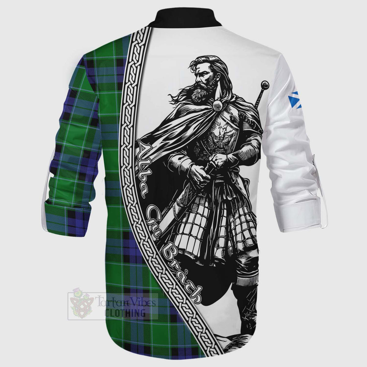 Monteith Tartan Clan Crest Ghillie Kilt Shirt with Highlander Warrior Celtic Style - Tartan Vibes Clothing