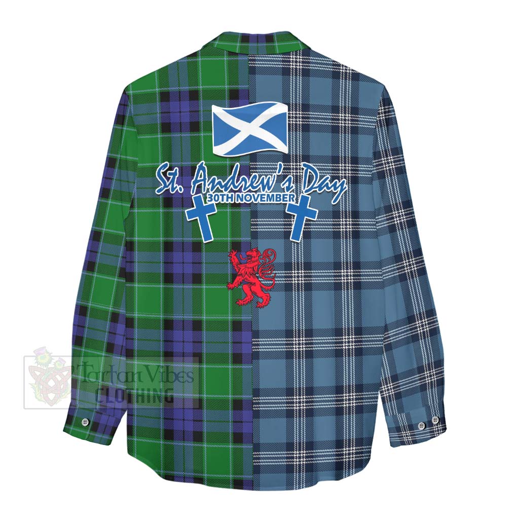 Tartan Vibes Clothing Monteith Tartan Women's Casual Shirt Happy St. Andrew's Day Half Tartan Style