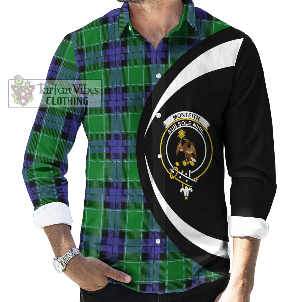 Monteith Tartan Long Sleeve Button Up with Family Crest Circle Style - Tartan Vibes Clothing