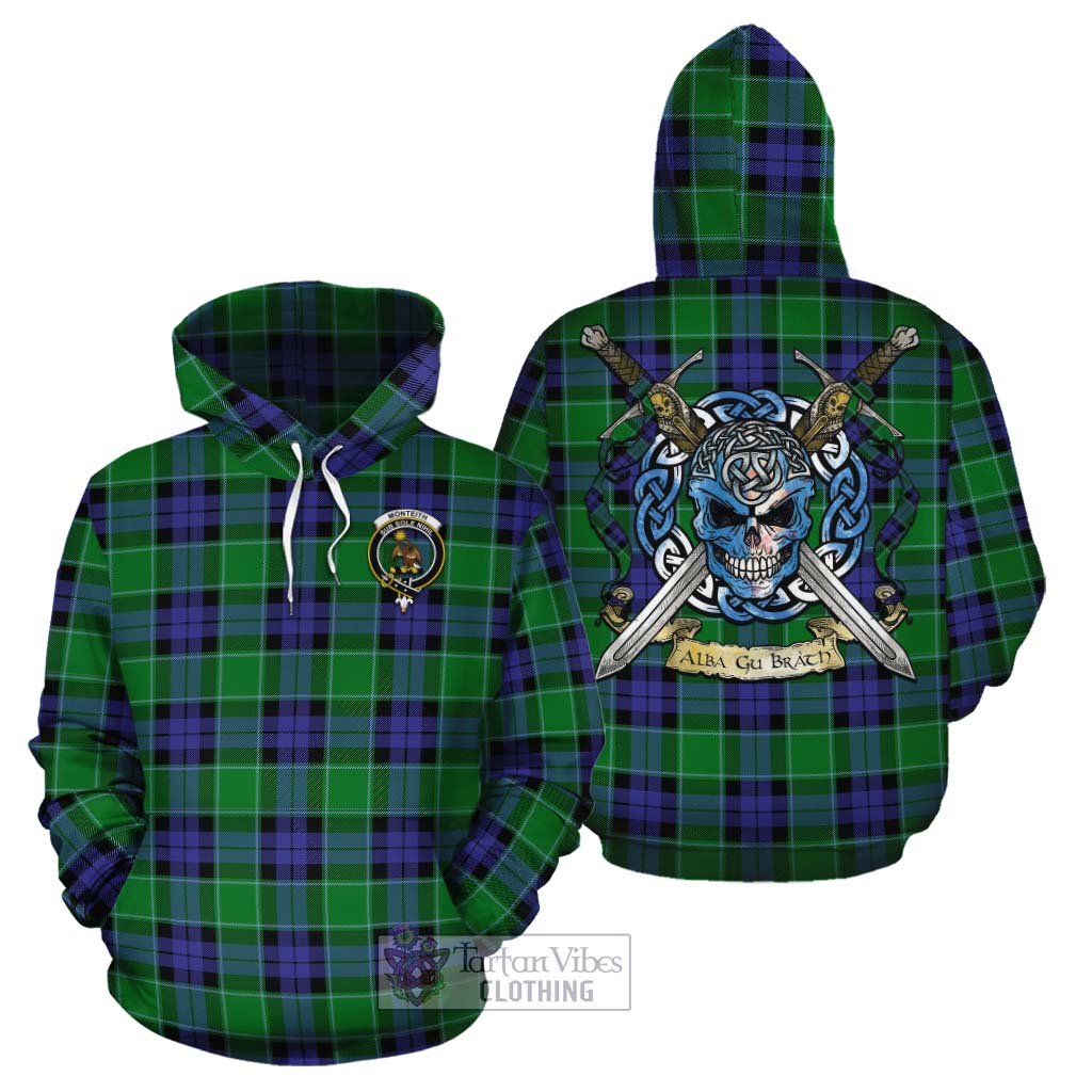 Monteith Tartan Cotton Hoodie with Family Crest Celtic Skull Style Zip Hoodie - Tartan Vibes Clothing