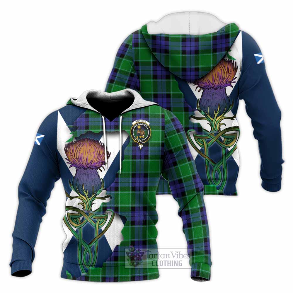 Monteith Tartan Family Crest Knitted Hoodie Scottish Thistle Celtic Inspired - Tartan Vibes Clothing