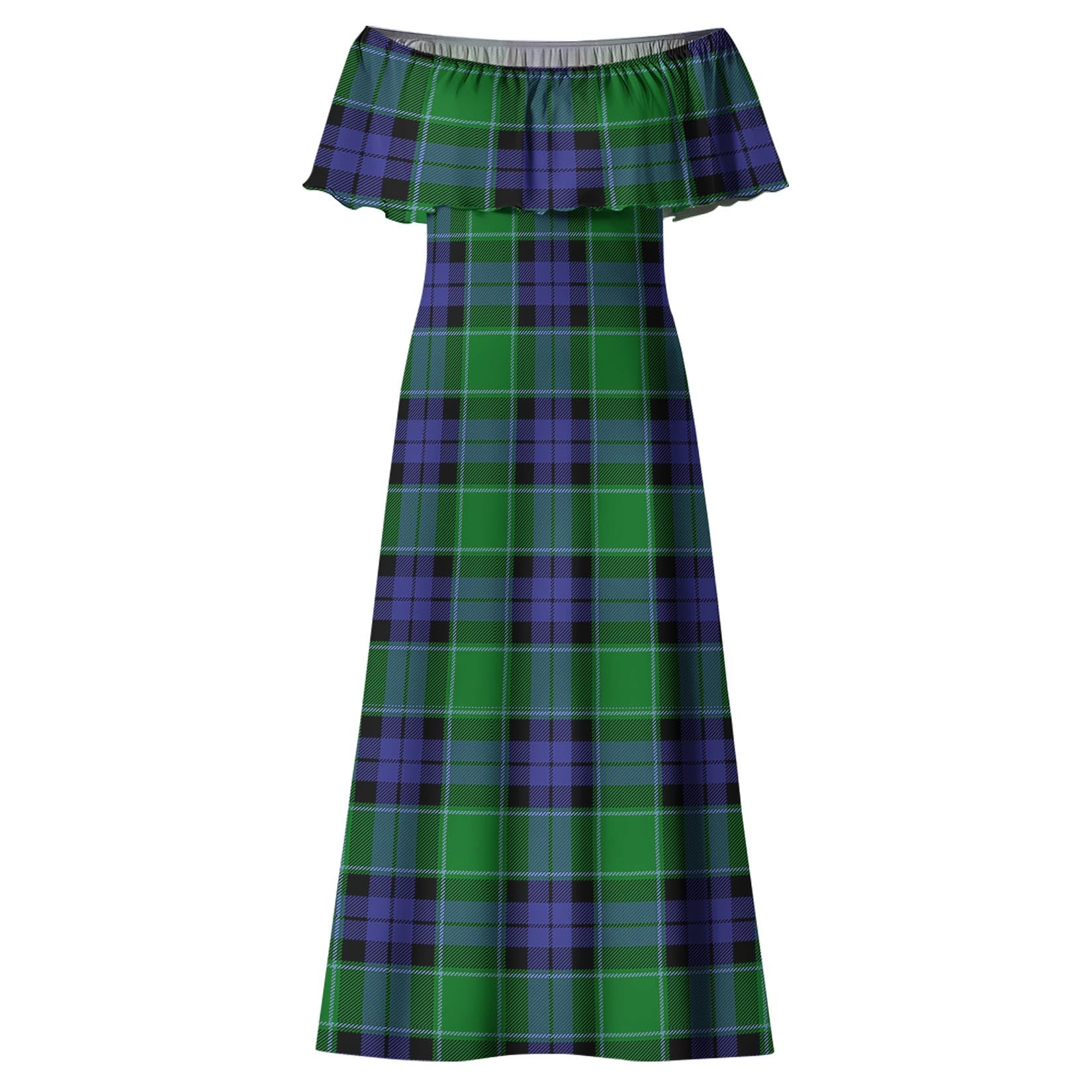 Monteith Tartan Off Shoulder Long Dress - Tartanvibesclothing