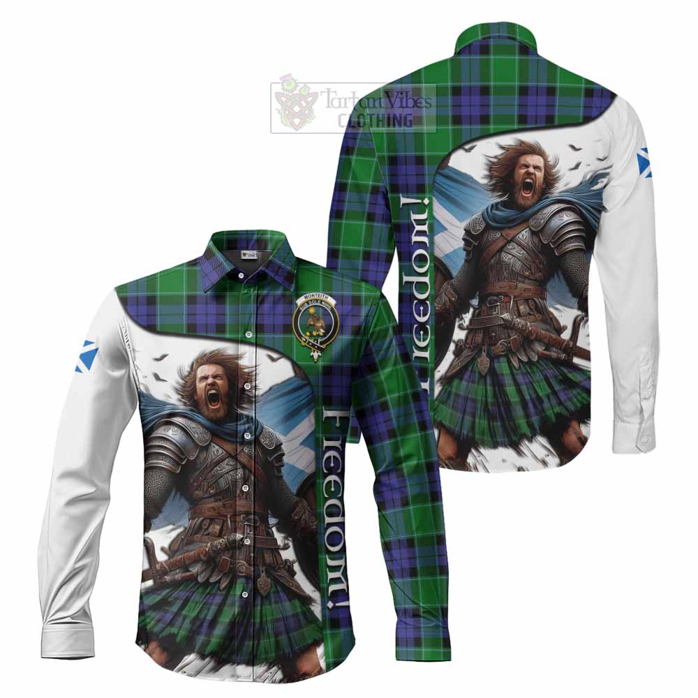 Tartan Vibes Clothing Monteith Crest Tartan Long Sleeve Button Shirt Inspired by the Freedom of Scottish Warrior