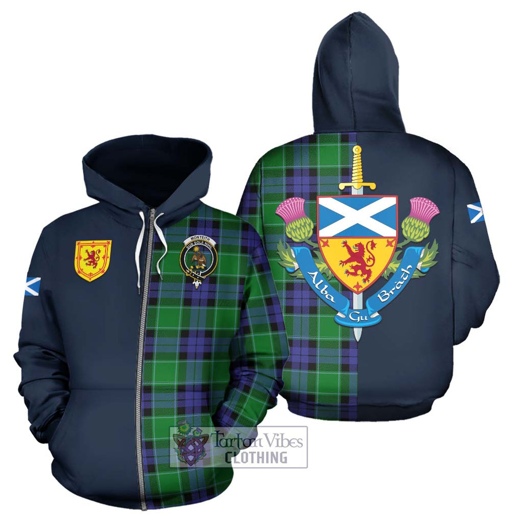 Monteith Tartan Hoodie Alba with Scottish Lion Royal Arm Half Style - Tartan Vibes Clothing