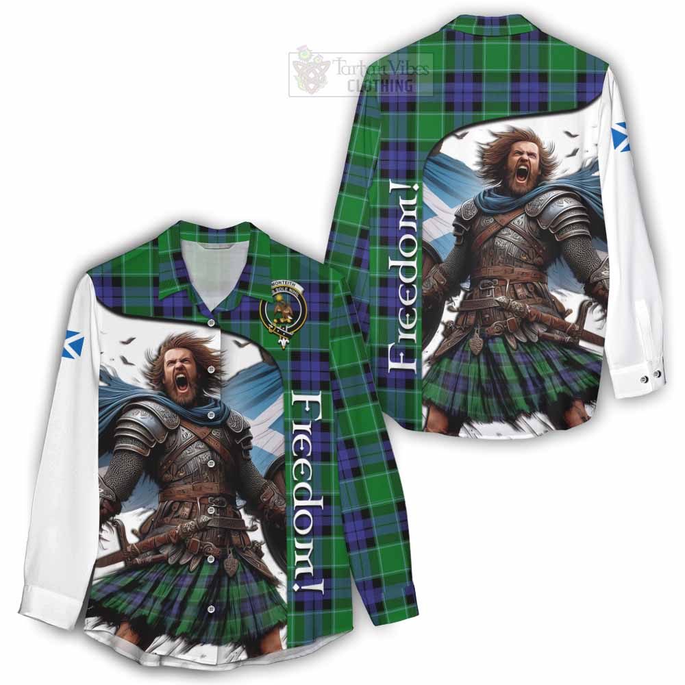 Tartan Vibes Clothing Monteith Crest Tartan Women's Casual Shirt Inspired by the Freedom of Scottish Warrior