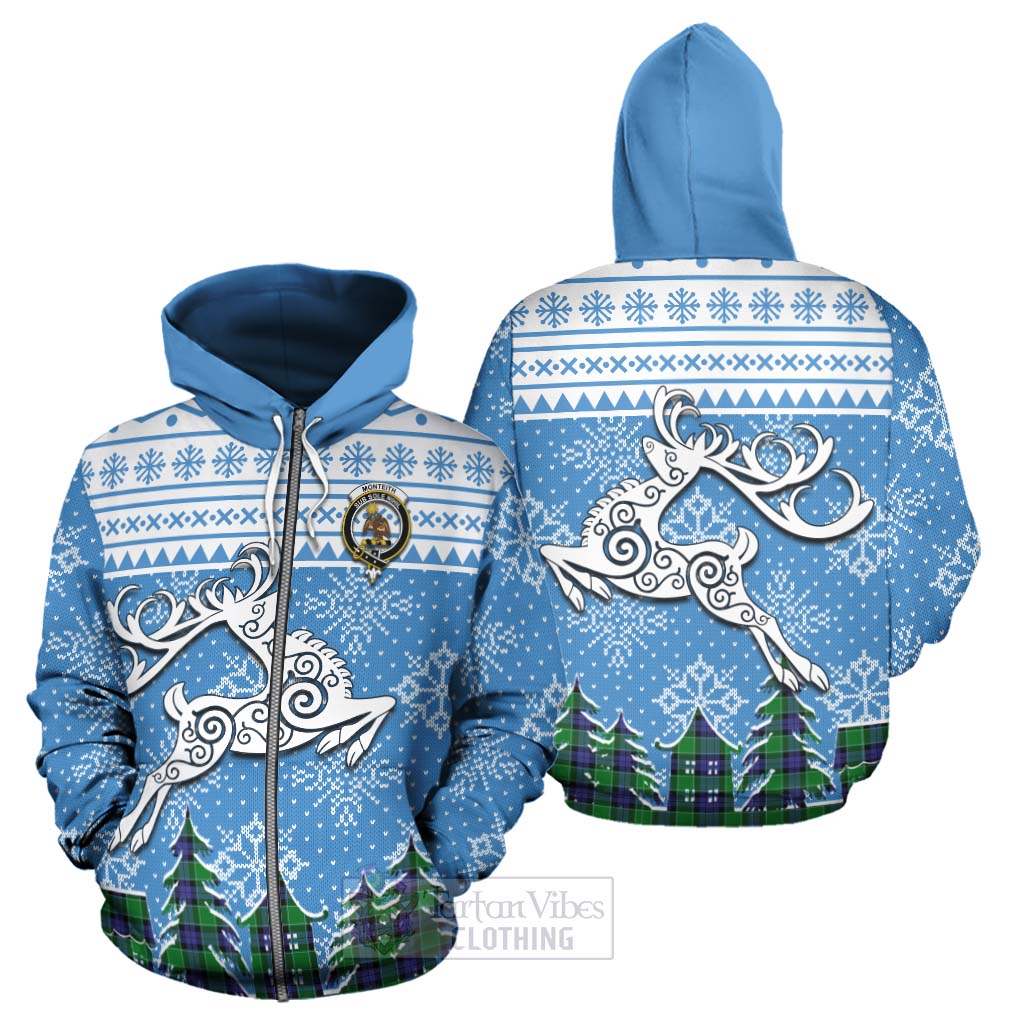 Monteith Clan Christmas Hoodie Celtic Reindeer Style - Tartan Vibes Clothing