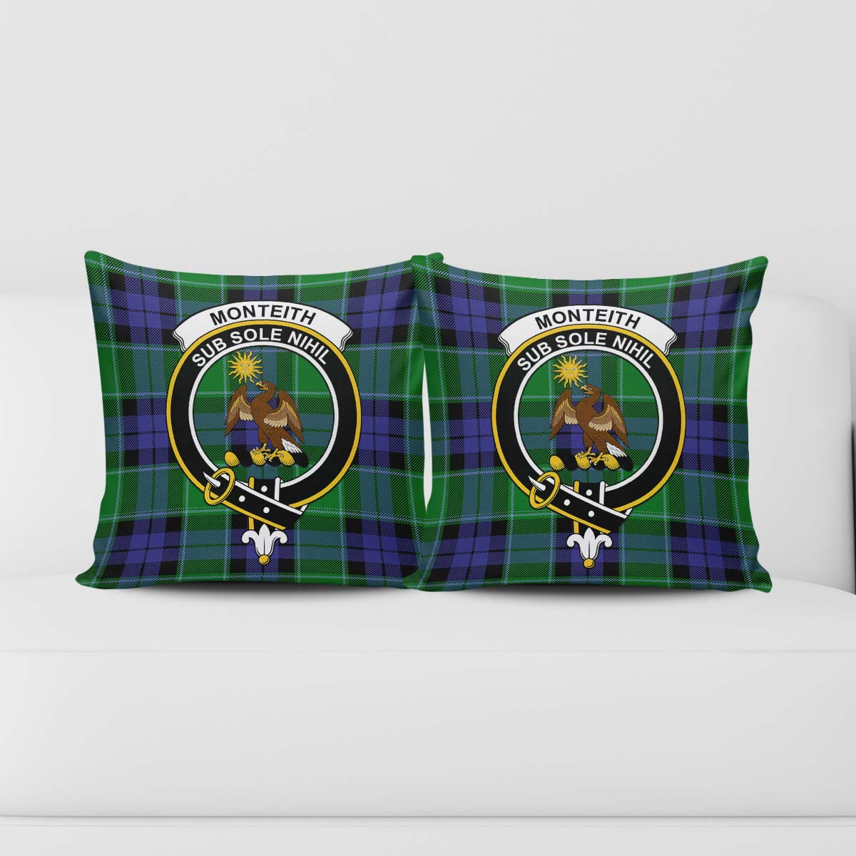 Monteith Tartan Pillow Cover with Family Crest - Tartanvibesclothing