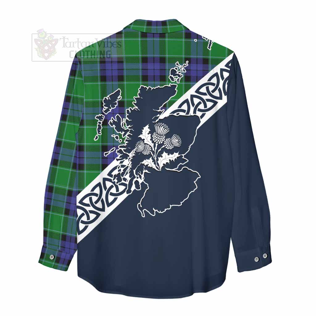 Tartan Vibes Clothing Monteith Tartan Women's Casual Shirt Featuring Thistle and Scotland Map