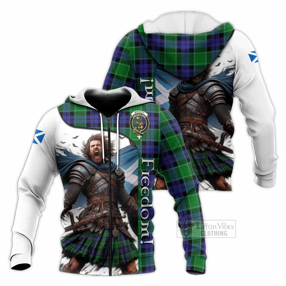 Tartan Vibes Clothing Monteith Crest Tartan Knitted Hoodie Inspired by the Freedom of Scottish Warrior