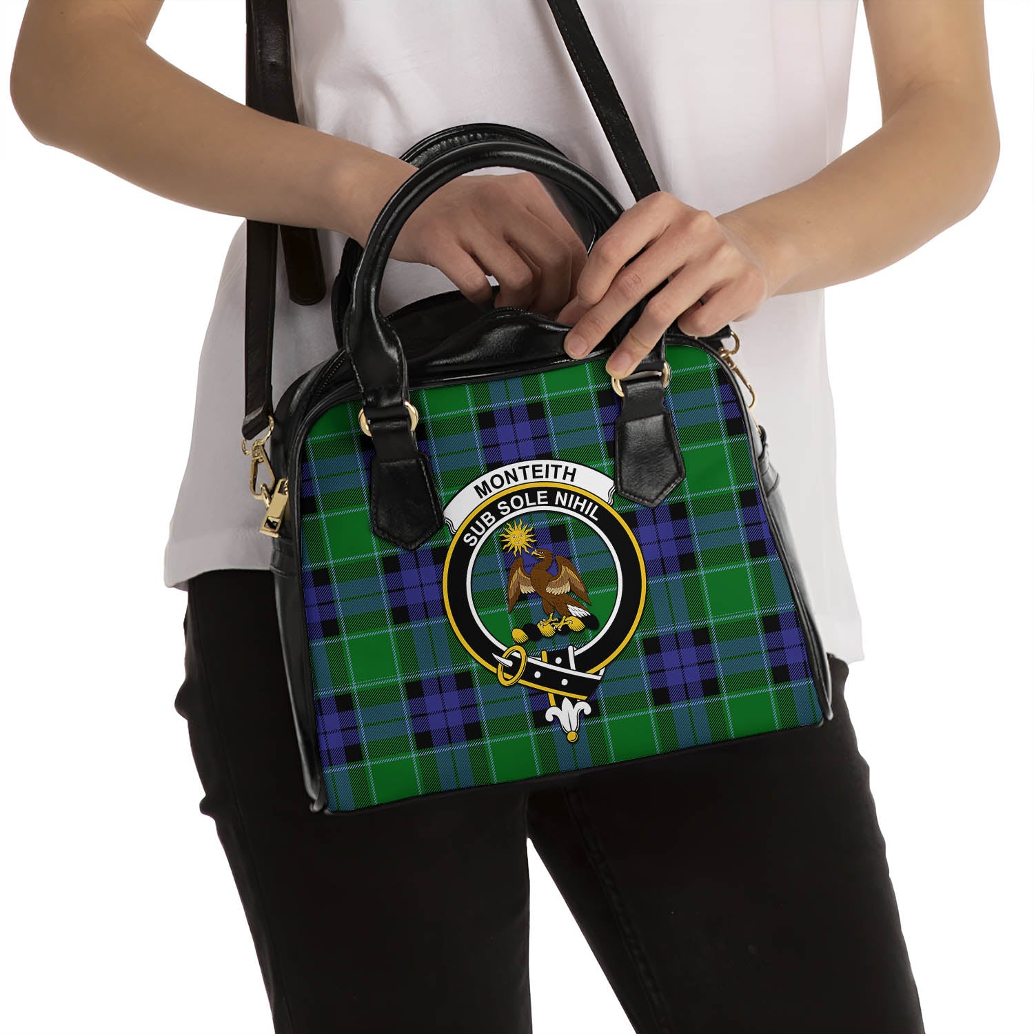 Monteith Tartan Shoulder Handbags with Family Crest - Tartanvibesclothing