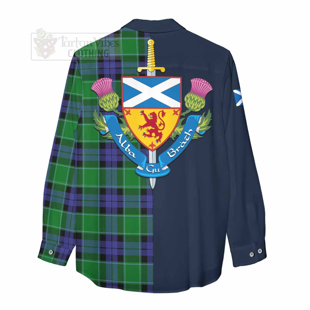 Tartan Vibes Clothing Monteith Tartan Women's Casual Shirt Alba with Scottish Lion Royal Arm Half Style