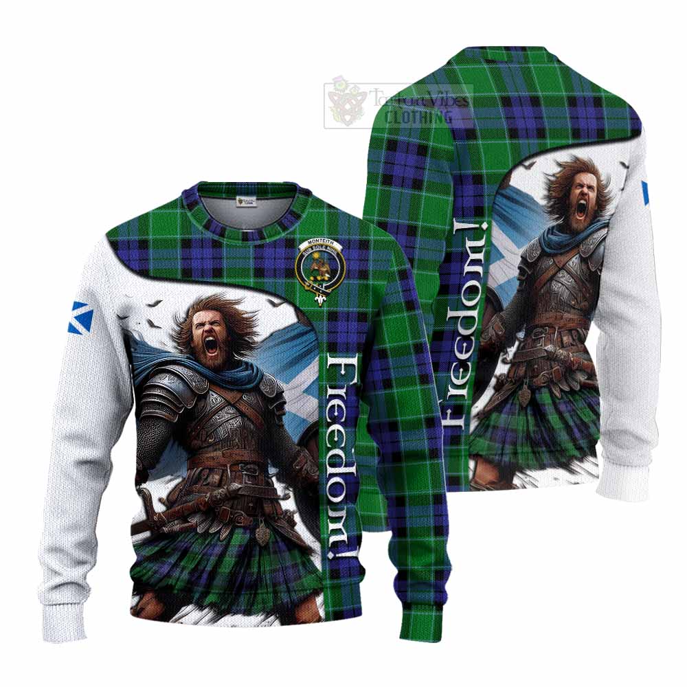 Tartan Vibes Clothing Monteith Crest Tartan Knitted Sweater Inspired by the Freedom of Scottish Warrior